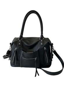 Large Capacity High-End New Style One Shoulder Crossbody Bag, Vintage Versatile Tote Bag, Medieval Motorcycle Style - Black - View 7