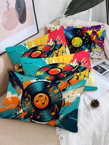 1pc/4pcs, Vintage Street, Pop Art, Colorful Record Player Throw Pillow Cover Suitable For Car, Farmhouse Home Decor, Bedroom Throw Pillow Cover, Living Room Sofa Throw Pillow Cover (Pillow Insert Not Included) 4pcs And 1pc Multiple Options - Multicolor - View 2