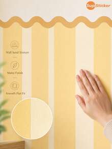 SUPSTICKER 1pc Wavy Edge Striped Half Wall Sticker, Removable & Rental Friendly, 17.7x35.4 Inches, Suitable For Living Room, Bedroom, Entryway - Multicolor - View 4