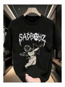 Playera casual hombre  Camisetas con Estampados de Ángeles Tristes, Camisetas de Talla  Hombre, Camisetas de Moda Casual de Manga Corta  Verano, Ropa Deportiva  Exteriores, Ropa de Oc - Negro - Ver 1