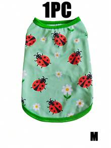 1pc Cute Ladybug Floral Print Pet Tank Top, Breathable Mesh Sleeveless Dog Vest, Soft Lightweight Puppy Summer Clothes, Casual Daily Wear Small Medium Dogs Outfit, Dog Clothes, Green Pet Apparel For Chihuahua Poodle Bichon. - Multicolor - View 11
