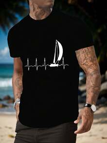 Camiseta de Manga Corta para Hombre Sailing Ekg - Top de Verano - Negro - Ver 1