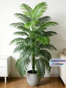 Planta artificial grande de 120 cm, palmera simulada, hojas de palma tropical, planta de palma artificial, árbol alto, hojas de mango de plástico con tacto realista para interiores, adecuado para decoración del hogar, cocina, exterior, oficina (maceta no incluida) - Verde - Ver 1