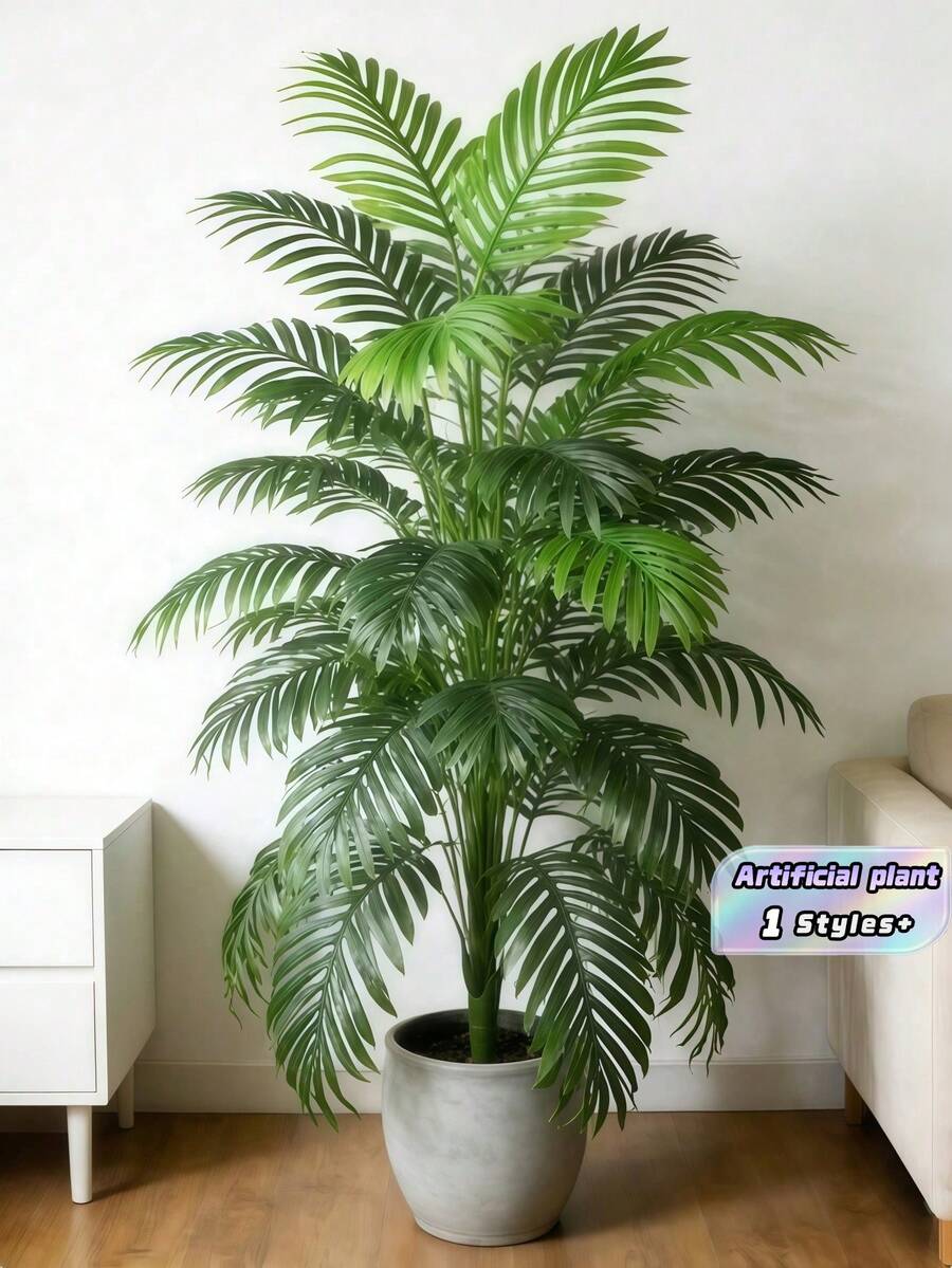 Planta artificial grande de 120 cm, palmera simulada, hojas de palma tropical, planta de palma artificial, árbol alto, hojas de mango de plástico con tacto realista para interiores, adecuado para decoración del hogar, cocina, exterior, oficina (maceta no incluida) - Verde - Ver 1