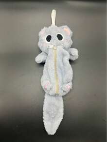 1pc Large Capacity Grey Cat Plush Pencil Case - Soft And Thick Polyester Zipper Pencil Pouch, Cute Cartoon Design, Perfect For School And Office Supplies Storage, Pencil Case, Small Bag, Learning Supplies, Office Supplies, Christmas, Halloween, Christmas Gift Stocking, Halloween Gift, Cute Learning Supplies - Multicolor - View 9