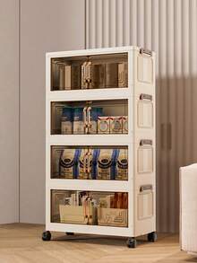 1 Set No-Assembly Folding Storage Cabinet, Stackable Stylish Storage Box With Transparent Door And Casters, Bedroom Clothing Organizer Rack, Space-Saving Ultra-Thin Wardrobe (15.75 Inches Wide) - Multicolor - View 7
