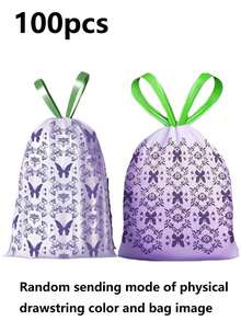 Aesthetic Slim Trash Can With Lid + Lavender Scented Drawstring Garbage Bags Kit - Tear-Resistant, Thickened Waste Bin Set For Bathroom, Kitchen & Home Use - 50pcs - Lavender Trash Bags + White - View 6