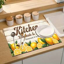 1 pieza Alfombrilla de secado de platos, Alfombrilla para cafetera, Base con patrón de grano de madera con limón & abeja, Impresa con cocina casera & fresca, Duradera & altamente absorbente, Adecuada para mesa de comedor, cafetería y otros escenarios, Alfombrilla de drenaje de fibra de poliéster, Alfombrilla de drenaje multiusos, Regalo para el hogar, Decoración de mesa - XYLSD-526 - Ver 7