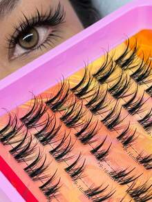 48pcs C Curl Fluffy Cluster False Eyelashes, Clear Stem, Pointed Style, Self-Adhesive, Mixed Single Cluster False Eyelashes, Natural & Slender, Fluffy & Soft, For DIY Eyelash Extensions - C - View 8