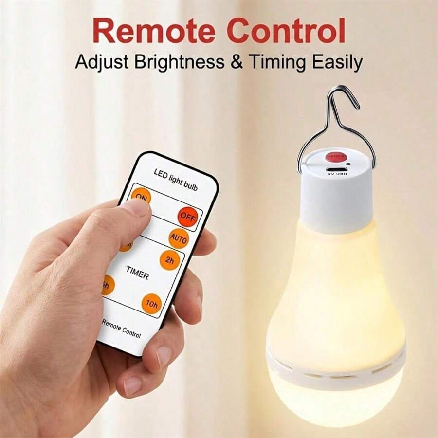 1PC 7W Removable Solar-Powered Hanging LED Bulb With Remote Control, Rechargeable Portable LED Light Suitable For Home Gardens, Patios, Chicken Coops, Camping, Power Outages, And More; Can Also Function As An SOS Signal Light.