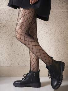 1 Paio di Collant Sexy da Donna Stile Europeo & Americano Nuovi, Jacquard Traforato a Rete, Pantaloncini Trasparenti Modellanti - nero - Visualizzare 4