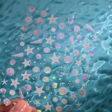 12pcs Ocean Style Gold Foil Nail Art Stickers, Starfish Shell Coconut Tree Summer Gold Foil Adhesive Nail Decals - 彩色 - 查看 5