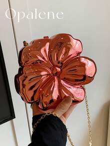Elegant Mini Flower Shaped Metallic Evening Bag For Women Chain Red Purse Y2k Travel Shoulder Crossbody Bag Outdoor Beach Handbag For Wedding Prom - 紅色 - 查看 11