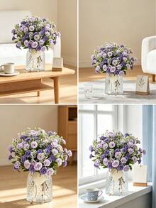 1/3/60 pièces Bouquet artificiel de lilas et d'œillets, texture réaliste, convient pour vase, maison, chambre d'hôtel, décoration de mariage, décoration de table, cadeau d'anniversaire, décoration d'automne et autres occasions, peut également être utilisé comme cadeau pour la maison - Prune - Voir 7
