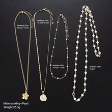 4pcs Simple Elegant Women's Fashion Y-Shaped Necklace With Faux Shell Flower Design, Perfect For Daily Wear, Dates, Vacations, Parties, And Valentine's Day Gift For Girlfriend - Gold - View 5