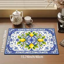 1 pieza Tapete de secado con patrón de limón para decoración de cocina, tapete para máquina de café, accesorio para lavandería, bandeja de goteo hecha a mano para cafetera, tapete de piso de cocina, tapete de mesa, tapete de secado de platos para encimera de cocina, tapete de desayuno, bandeja de goteo resistente al calor con respaldo antideslizante, bandeja de goteo de tierra de diatomeas, ocultador de manchas, tapete de goteo de cocina súper absorbente, tapete de escurridor de platos fácil de limpiar, perfecto para cocina, mesa de comedor, cafetería, bar, vacaciones, fiesta, decoración del hogar, regalo de vacaciones - Multicolor - Ver 12