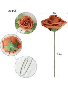5/25/30pcs Real Looking Fake Roses For DIY Wedding Bouquets Centerpieces Arrangements Party Baby Shower Home Decorations OPP Bag Packaging (Excluding Box), Valentine Day, Gift Gifts Birthday Graduation - Orange - View 3