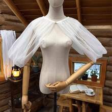 1pc White Court Style Semi-Sheer Tulle Shoulder Wrap, French Short Cape - White - View 3