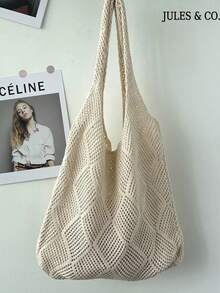 Vintage Hollow Knitted Large Capacitytote Bag Soft Tote Bag Beach Bag For Women Lightweight Summer Beach Handbag Shopping Bag For Travel Commute - 彩色 - 查看 19