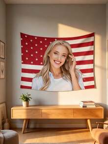 Personalized American Flag Wall Tapestry, Customizable Photo, Patriotic Wall Decor, Independence Day And Bachelor Party Decoration, Bedroom Tapestry Gift - Multicolor - View 5