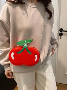 New Spring/Summer Creative Cherry Shape Shoulder Crossbody Bag, Cute Personalized Chain Handbag For Women - Red - View 3