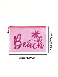 彩色大容量防水收納袋，印有椰子樹「BEACH」圖案，游泳袋，海灘主題，大容量透明化妝袋，輕量，春/夏收納，非常適合游泳、海灘、潛水和夏季度假，學生返校，輕量防曬收納袋，適合朋友、家人、女朋友和同學。生日、節日、派對、婚禮（伴娘）、教師節禮物，返校季節 - 彩色 - 查看 10