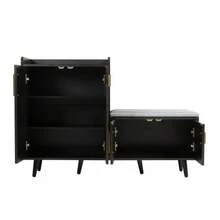 Modern Shoe Bench In Black Walnut, Shoe Cabinet, Equipped With Four Storage Doors, Asymmetrical Metal Handles, W 120/D 34/H 82 Cm - Black - View 7
