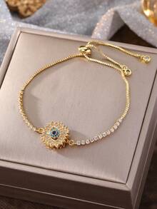 1pc Fashionable Dynamic Rotating Flower Zirconia Bracelet, Light Luxury Premium Feel Bangle, Women's Daily Personalized Versatile Jewelry - Windmill - View 5