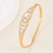 1pc Elegant Design Double Ring Hollow Trapezoid Cubic Zirconia Open Bangle Bracelet For Women, Commute Date Party Gift, High-End Accessory - Bracelet - View 9