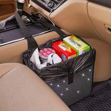 1pc Sparkling Rhinestone Car Back Seat Trash Can, Hanging Car Garbage Bin, Portable Multi-Functional Car Storage Organizer Bag, Suitable For Vehicle Interior - Multicolor - View 2