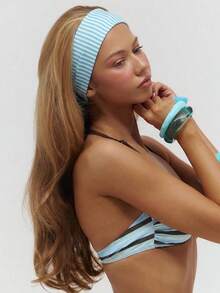 Diadema gruesa y elástica de rayas multicolores, accesorio lindo de verano para playa, uso diario, primavera y vacaciones - Multicolor - Ver 2