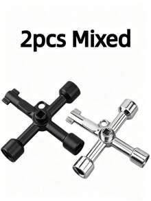2pcs Multi-Function Cross Key Wrench, 4-In-1 Universal Key With Hex, Triangle And Square Shaft, Suitable For Faucet Valves, Electrical Cabinets, Elevator Doors, Industrial Grade Durable Metal Tool - Multi-function Wrench - View 7