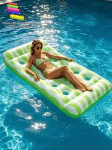 1 pieza Cama flotante inflable hueca, a rayas, diseño hueco, con almohada, adecuada para piscina, playa, fiesta de verano, fiesta en la piscina, flotador inflable para piscina, balsa para piscina, asiento inflable, bomba de aire se vende por separado - Colchón flotante perforado de dos colores - Ver 16