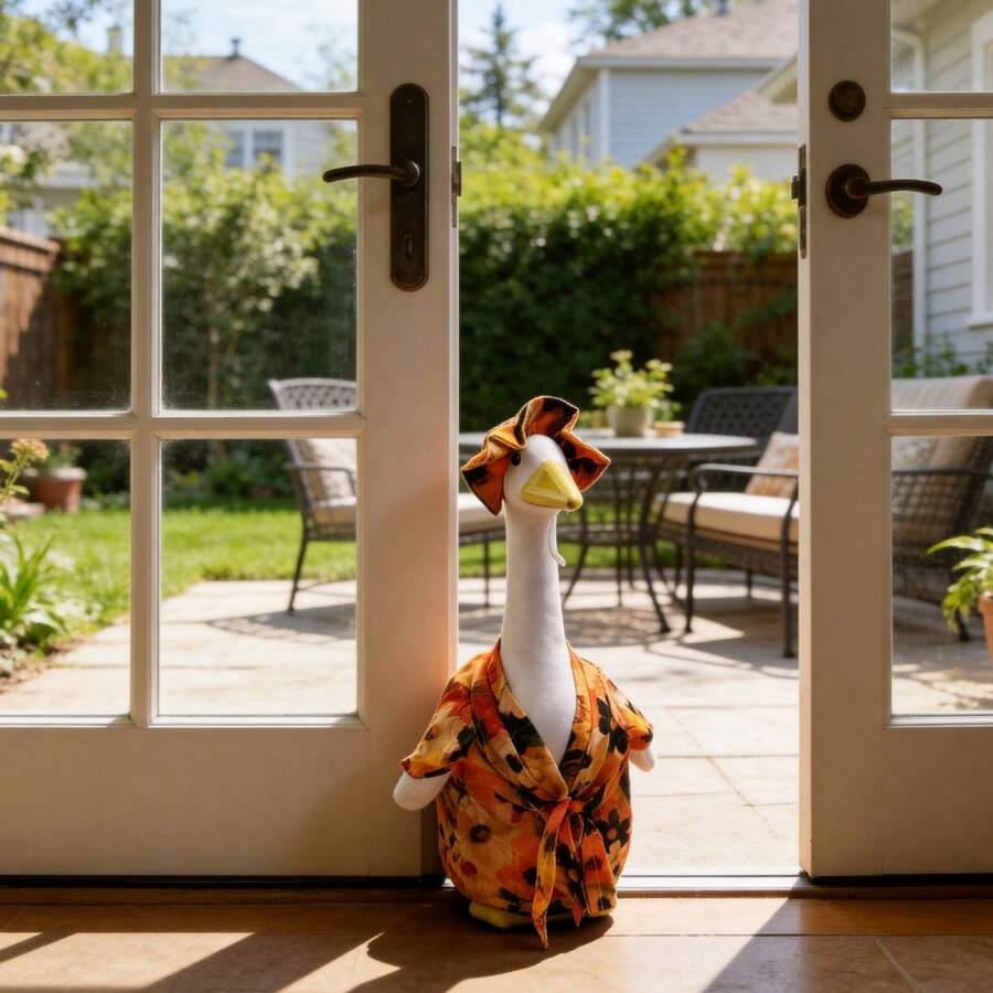 23-Inch Porch Goose Summer Outfit Tropical Hawaii Bathrobe And Matching Hat For Large Lawn Goose - Orange - View 1