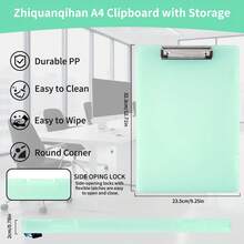 A4 Storage Box With Strong Metal Clip, Integrated Clipboard And File Box, With Lock And Pen Slot, Suitable For Storing Work, Study And Office Supplies, Also Suitable As A Gift For Graduation And Back To School Season - Single Piece - View 5