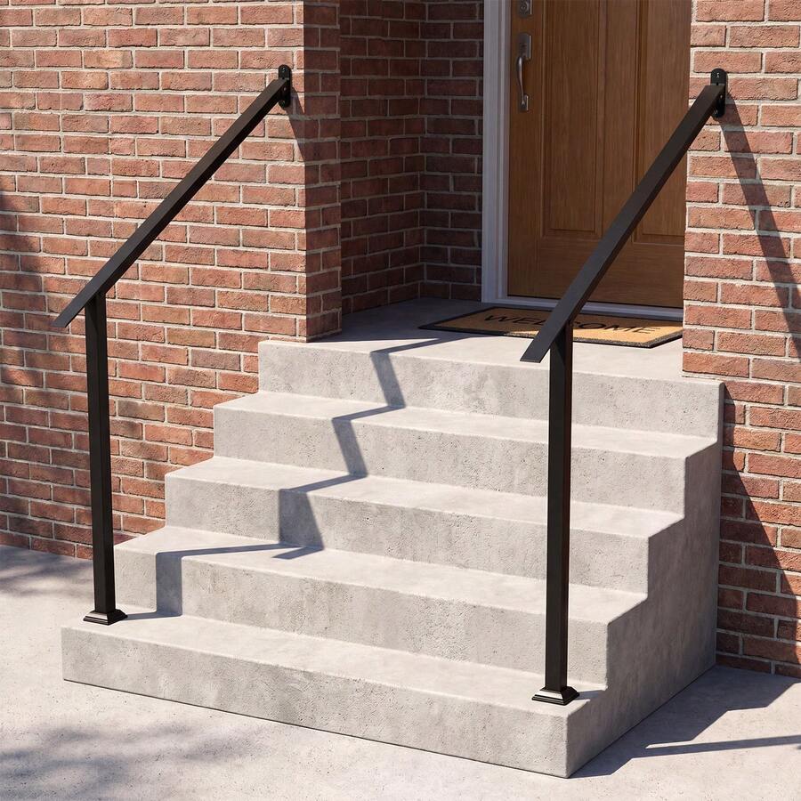 2PCS 4-Step Wall Mount Stair Handrail Hand Rails For Concrete Porch Deck Steps Heavy-Duty Adjustable Galvanized Steel Railing - B - View 1