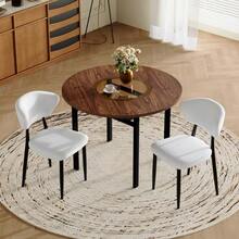 Modern Minimalist Round Table Set (2 White Polyurethane Armchairs With Curved Backrest), 100cm Diameter Round Table With Wood Look, Suitable For The Dining Room And Kitchen. - Black - View 3