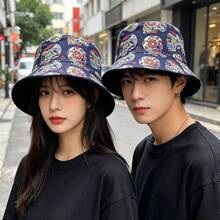 1件/3件萬聖節哥德式骷髏花卉可翻面漁夫帽，休閒旅行漁夫帽，綠色骷髏漁夫帽，中性戶外遮陽帽 - 彩色 - 查看 3