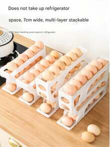1pc Automatic 4-Tier Egg Rack, Self-Rolling Egg Dispenser, Stackable Egg Storage Box; Suitable For Refrigerator And Countertop; Easy To Clean, Washable, Space-Saving; Egg Storage Container, Refrigerator Organizer, Kitchen Accessory - Multicolor - View 3