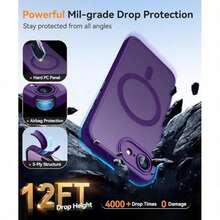 17E 16E 17 Air 16 15 14 13 12 11 Plus Pro Max 磨砂半透明磁吸手機殼 相機鏡頭保護 防摔保護殼 - 暗夜紫 - 查看 3