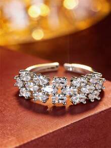1pc Light Luxury Multi-Row Marquise Zirconia Exquisite Open Ring, Personalized Adjustable Finger Ring, Banquet Hand Jewelry - Open Ring - View 7