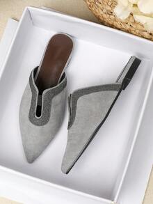 Women's Pointed Toe Closed Toe Slippers 2026 New Spring Summer Outdoor Sandals Flat Soft Sole Fashion Slouchy Mule Shoes Plus Size Flat Shoes Women 41-43 - Grey - View 5