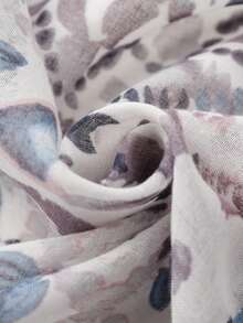 Floral Print Polyester Scarf Suitable For Vacation Wear - Light Grey - View 9
