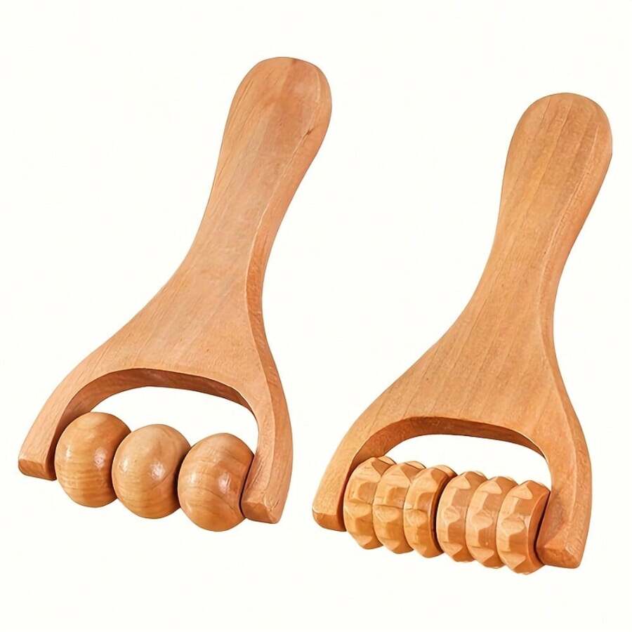 2pcs Wooden Massage Roller Travel Set - 2-Pack Functional Bead Massage Tools, Unisex, Suitable For Neck, Back, Face, Waist, Legs, Arms, Muscle & Abdominal Relief, Cellulite/Muscle And Abdominal Relaxation - Army Green - View 1