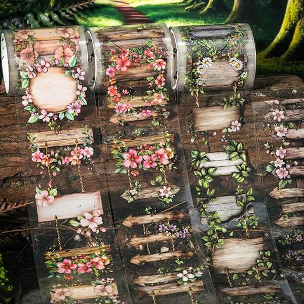 [Qing]1 Rollo/Bolsa Cinta Adhesiva Serie Guía Forestal Tema Señalización de Madera Pegatinas PET, Suministros para Scrapbook Accesorios para Cuadernos, Utilizado para Decorar Tarjetas, Marcos de Fotos, Computadoras, Fundas de Teléfono, Botellas de Agua, Diarios de Recortes, Estuches de Lápices, Maletas, Pegatinas de Decoración de Escritorio