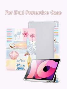 1個極簡Ins風夏季度假風景拼貼圖案平板保護殼，適用於iPad 10.2吋 Pro 11 2021/2020/第10代/Mini 4/5/6，(A16) 11吋第11代 2025，適用於 Galaxy Tab A8 10.5吋 2022，Matepad 10.4/Tab/，附筆槽，防震，平板支架保護殼，支援自動休眠/喚醒，兒童禮物/家庭禮物/2026情人節禮物 - 彩色 - 查看 4