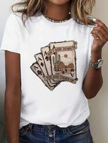 Camiseta gráfica de manga cortara mujer, 220g, para actividades al e  uso casual - Blanco - Ver 2
