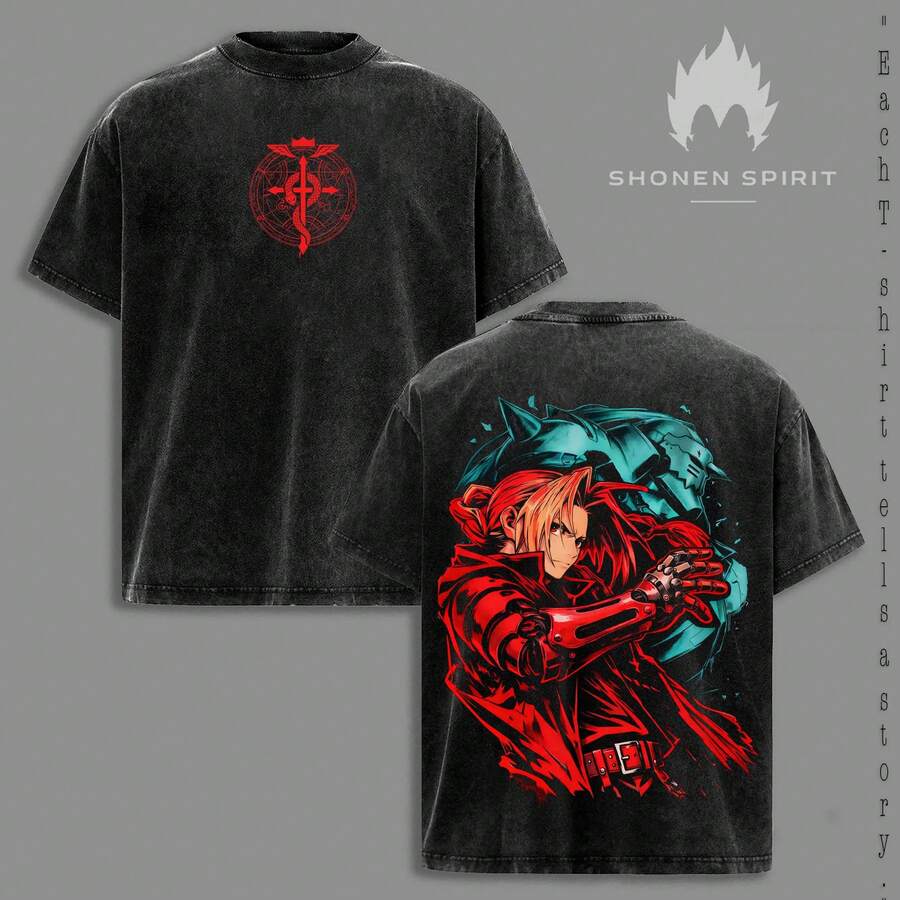 Edward Elric Graphic Tee From Fullmetal Alchemist, Fullmetal Alchemist Brotherhood Anime Tee, State Alchemist Streetwear, Anime Manga Tee, Unisex Tee - 黑色 - 查看 1