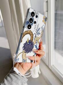 1個極簡透明防震防滑TPU軟手機殼，附UV噴漆紫色花卉圖案與1個透明矽膠掛繩，適用於7/8/7PLUS/8PLUS/X/XR/XR/XSMAX/11/11PRO/11PROMAX/12/12PRO/12PROMAX/12MINI/13/13PRO/13PROMAX/13MINI/14/14PRO/14PROMAX/14PLUS/15/15PRO/15PROMAX/15PLUS/16/16pro/16promax/16PLUS/17/17pro/17promax/AIR/GALAXY S25 S25PLUS S25ULTRA S24 S24PLUS S24ULTRA S23 - 彩色 - 查看 2