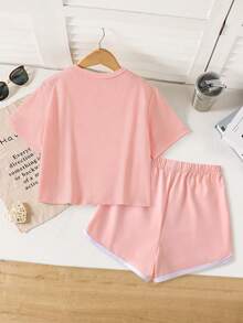 2pcs/Set Capybara Print T-Shirt + Shorts Set For Tween Girls, Cute Soft Comfortable Daily Wear - Pink - View 2